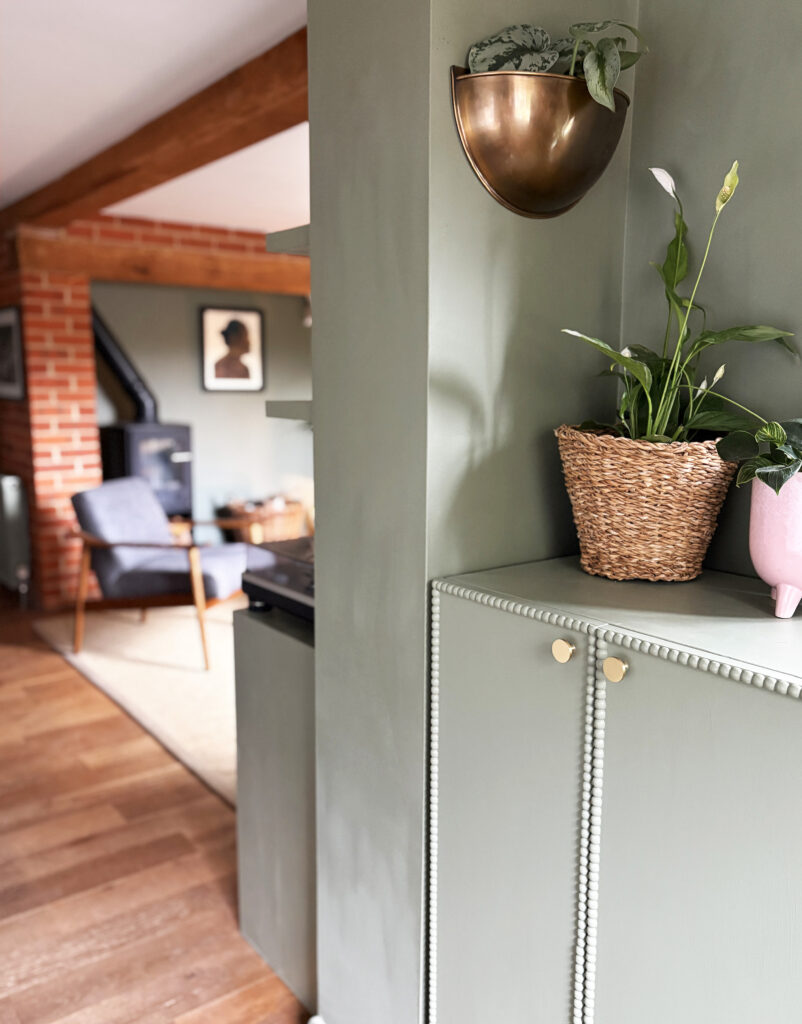 Colour drench green living space bobbin trim cupboard